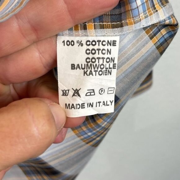 International Laundry Brown Tan Blue Plaid Button Down Size Large - Picture 7 of 9